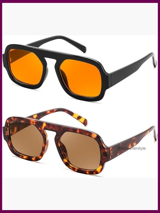 Retro Square Aviator Sunglasses Plastic Frame UV Protected main image 6